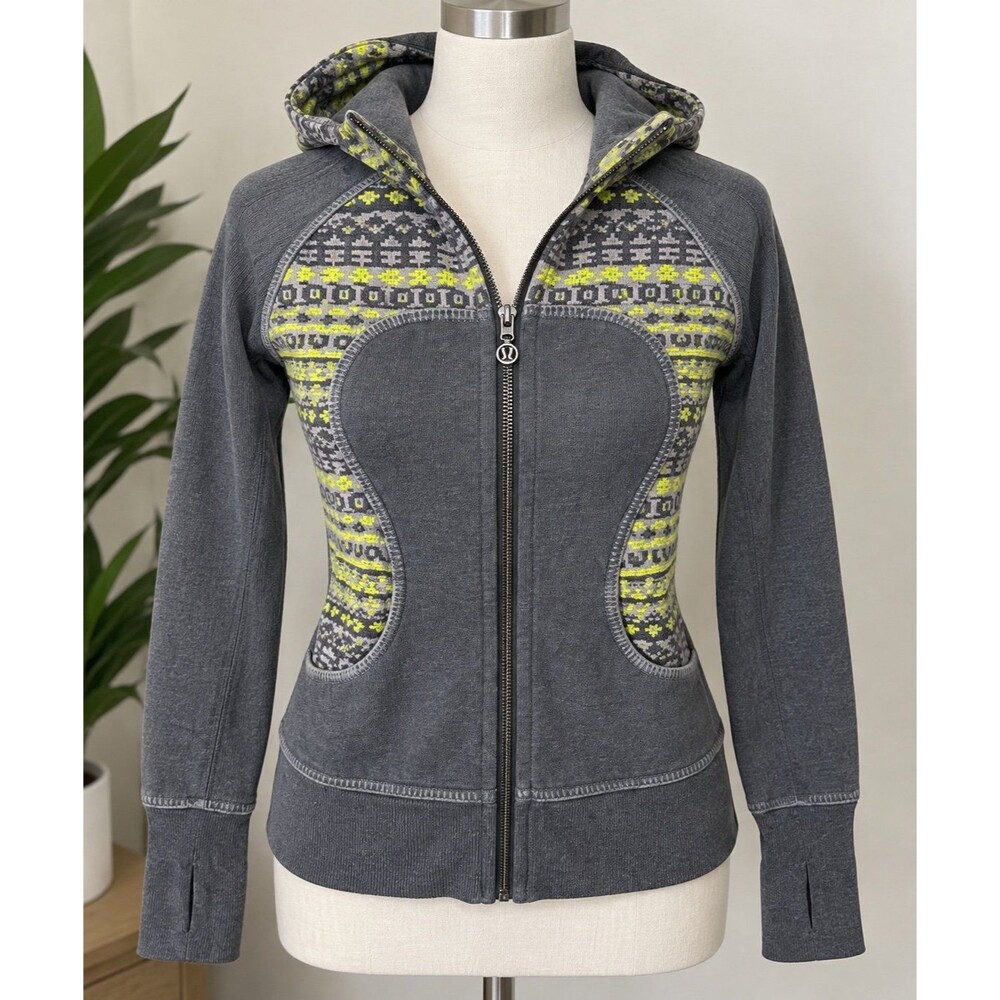 Lululemon Special Edition Scuba Hoodie Jacket Gray & Neon Yellow Size 6